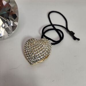 vintage estee lauder pave heart pleasures solid parfume compact pendant necklace